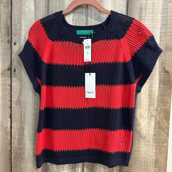 NWT Clare V. Red and blue knit top, M - Picture 6 of 12